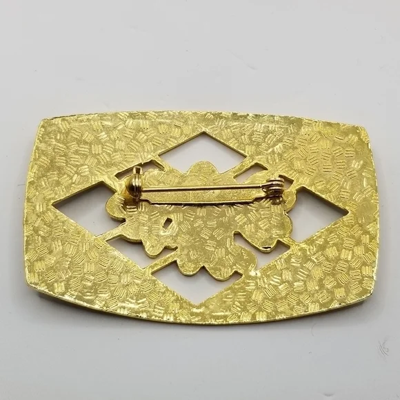 Vintage Cloisonne Brooch Pin Flowers Harlequin Pattern Multi Color Gold Tone - Picture 4 of 8